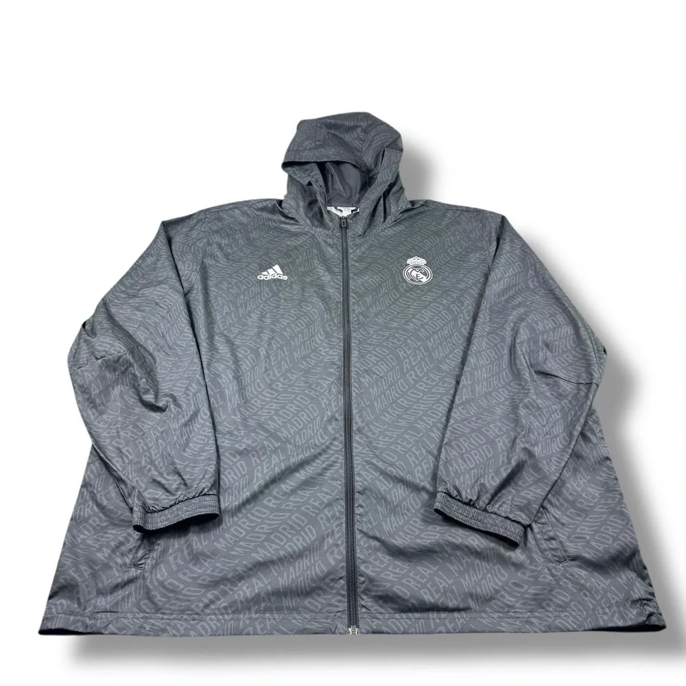 Adidas Real Madrid DNA Spellout AOP Windbreaker Jacket Mens Size 2XL EUC Rare